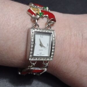 Silver tone Christmas Stocking Slide Charm Watch Needs Battery